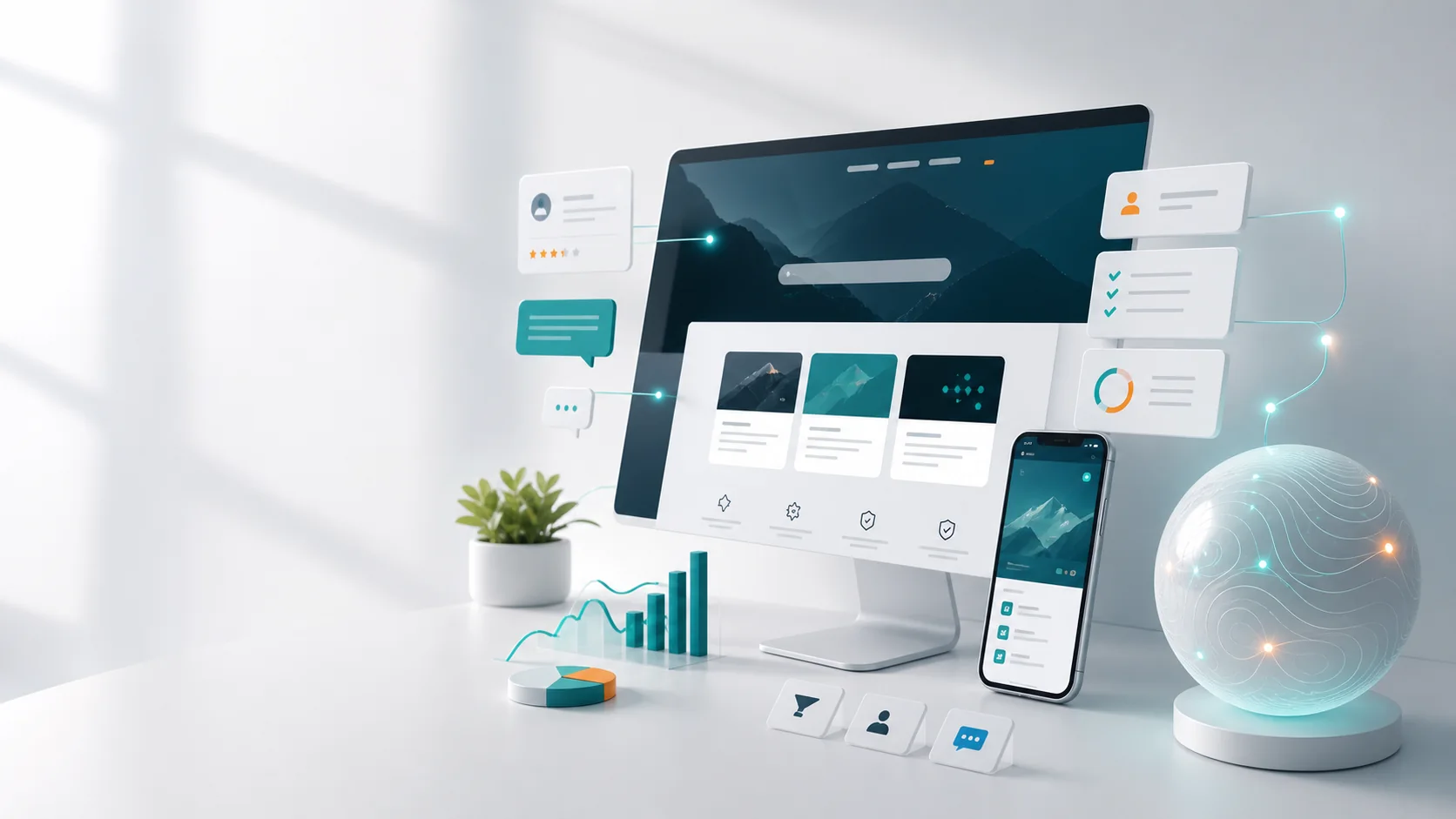 Assistant IA integre sur un site professionnel, sur ordinateur et mobile