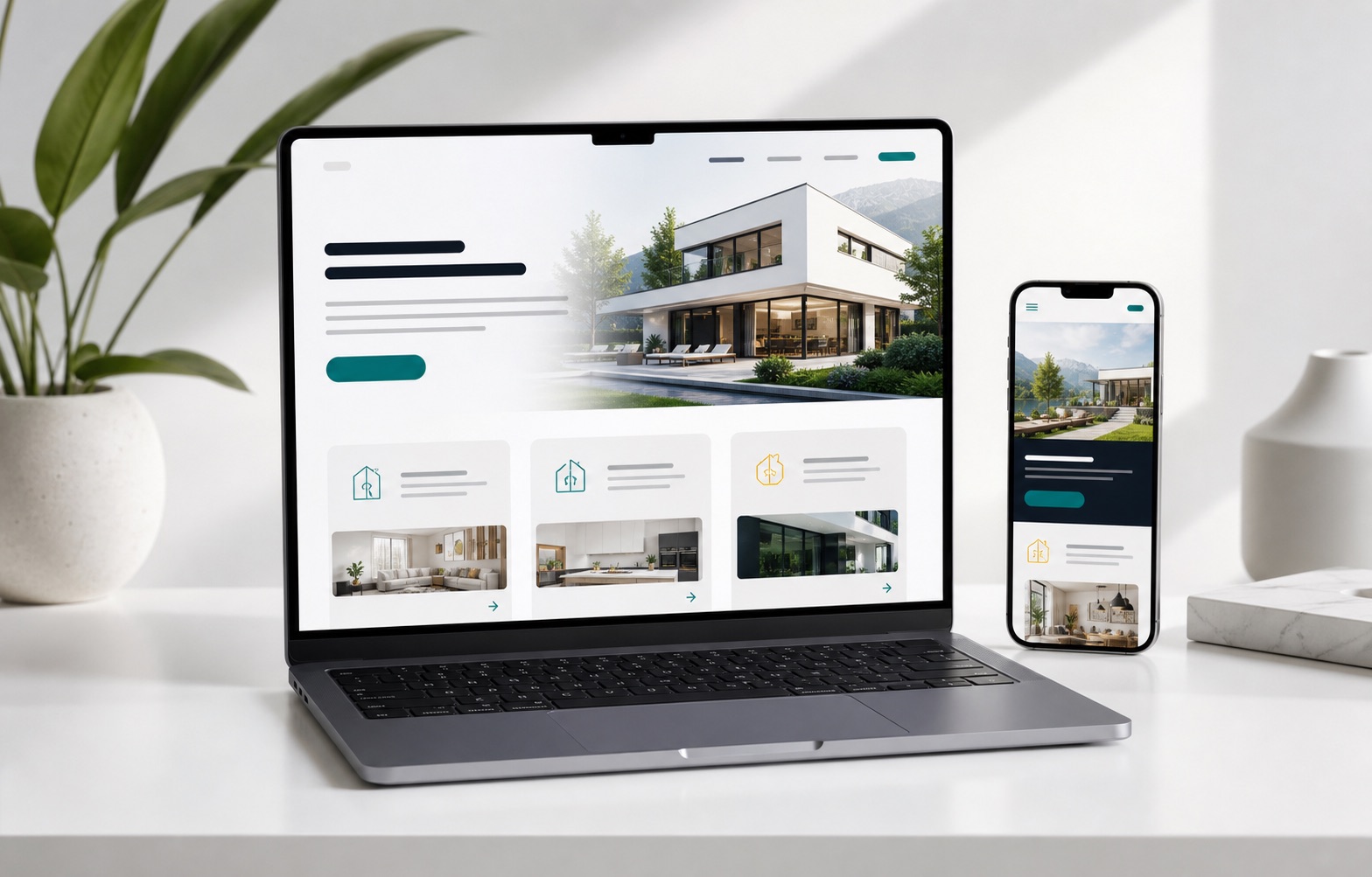 Interface de site web professionnel sur ordinateur et mobile