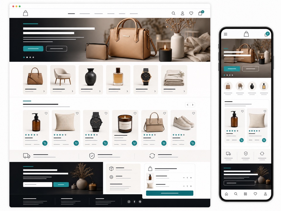 Site pour boutique en ligne - exemple de design web généré par IA