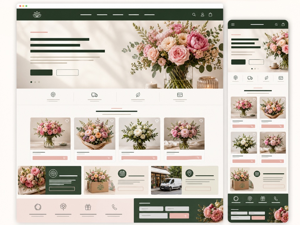 Site pour fleuriste - exemple de design web généré par IA