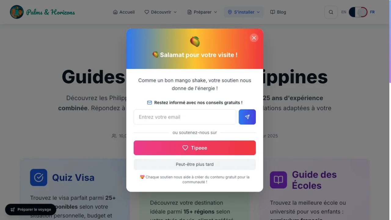 Palms & Horizons · Le contenu et les services vus plus en détail