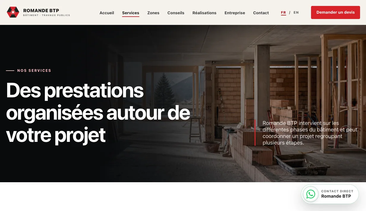 Romande BTP · Le contenu et les services vus plus en détail