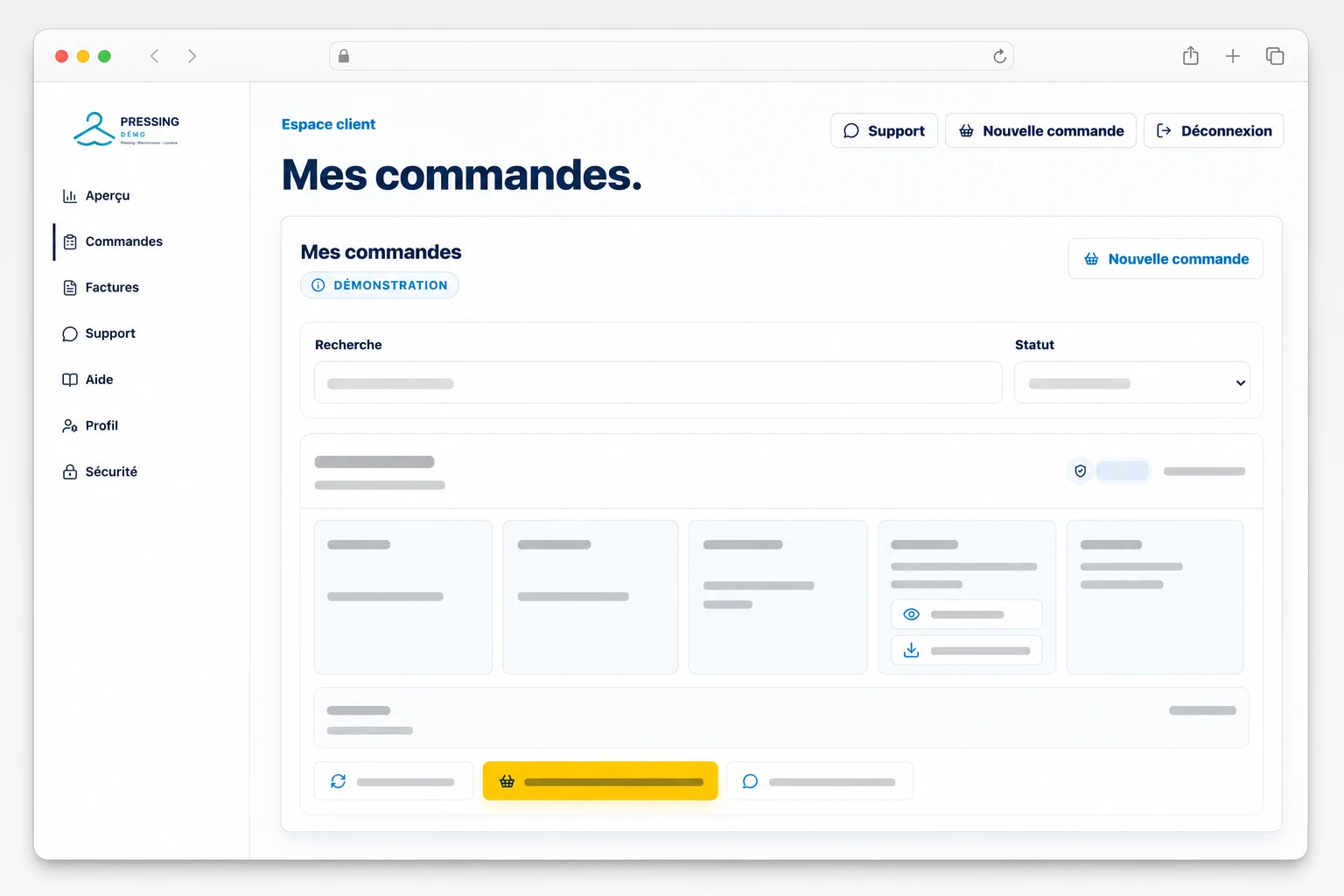 Espace client privé — Pressing Démo