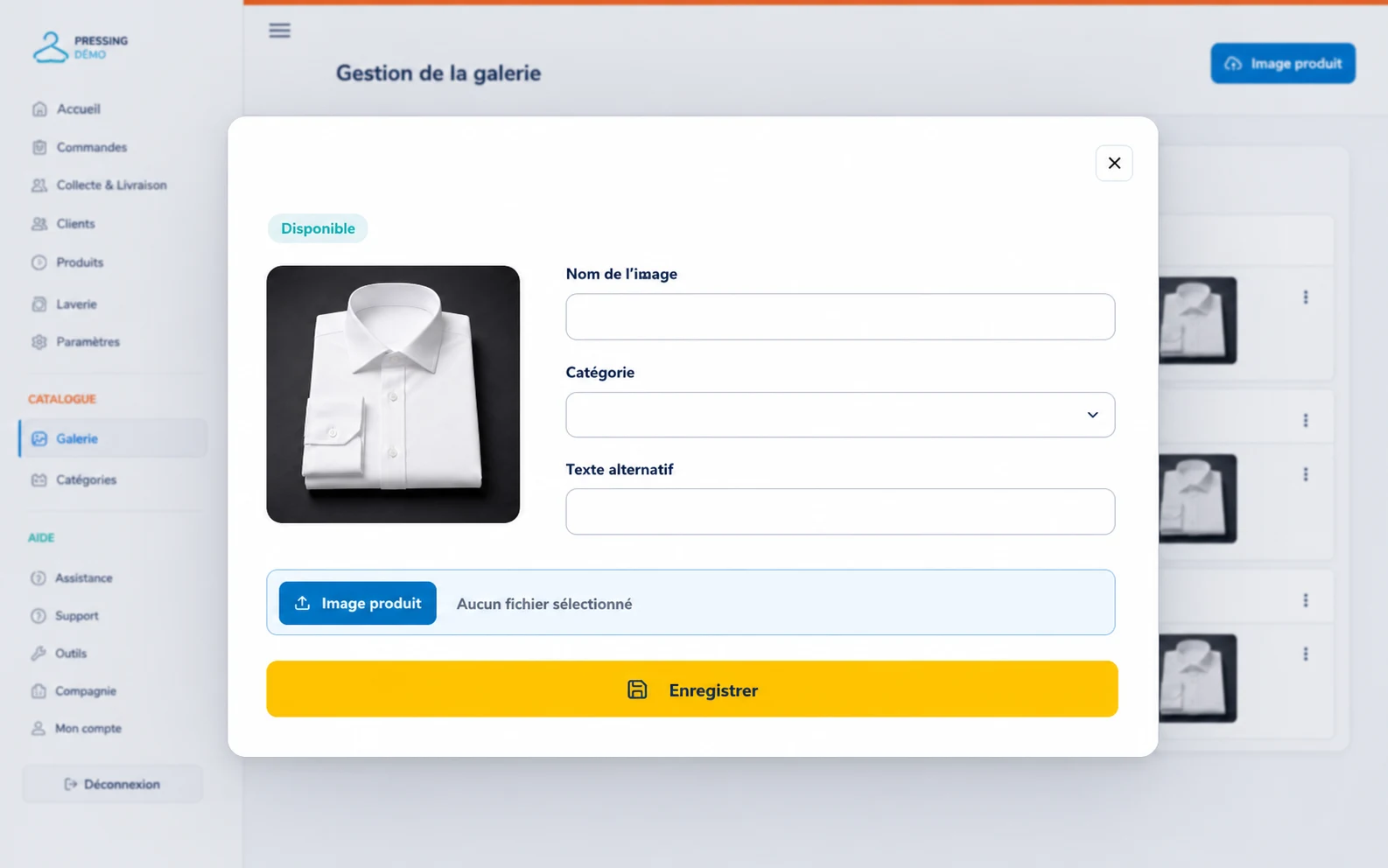 Gestion de la galerie — Pressing Démo